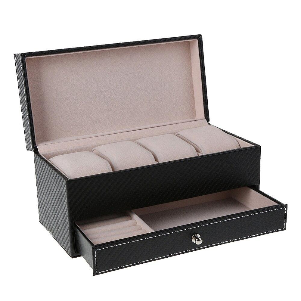 Coffret Montre Cuir 4 Slots Tiroir Rangement