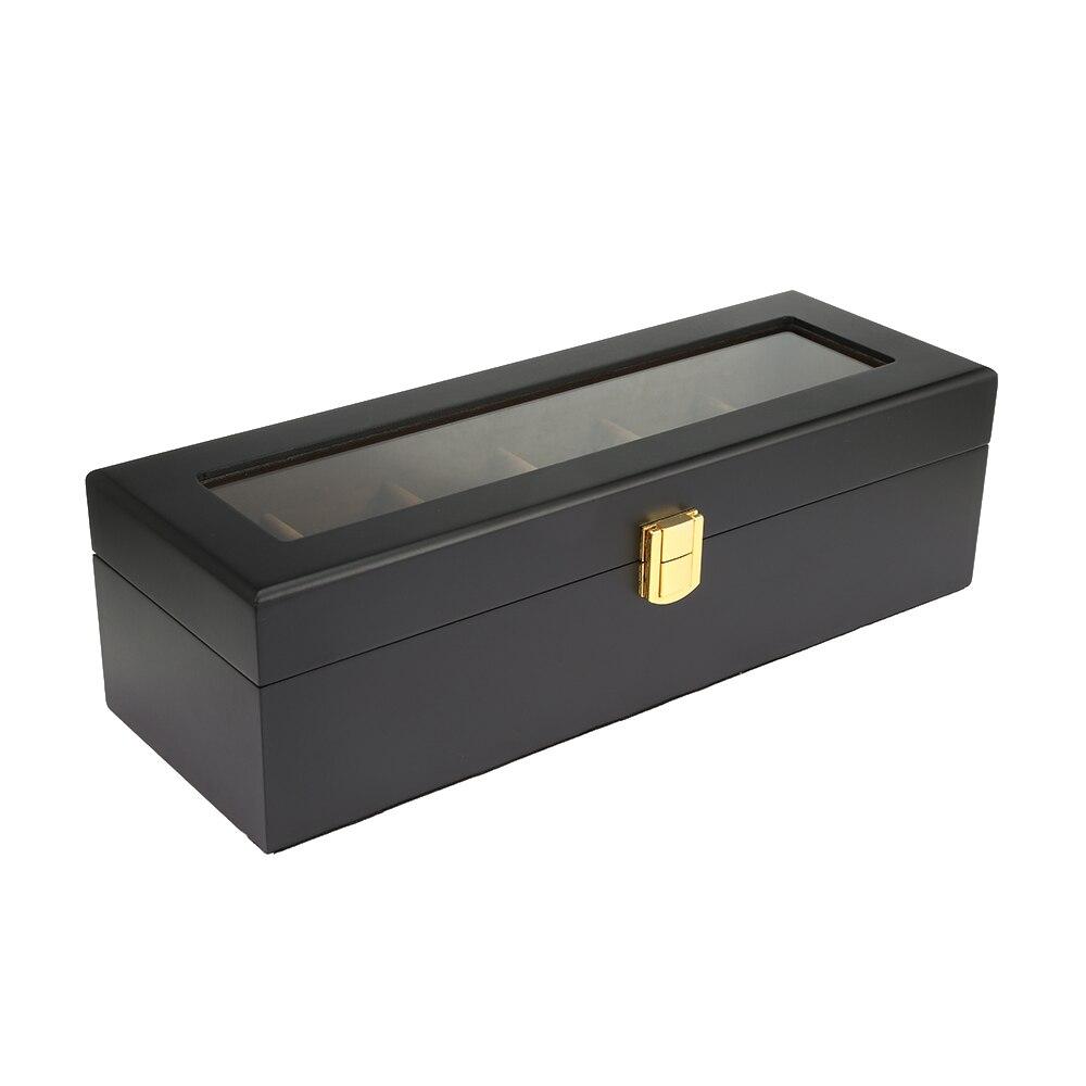Boîte Montre Bois Noir Mat 6 Slots Daim