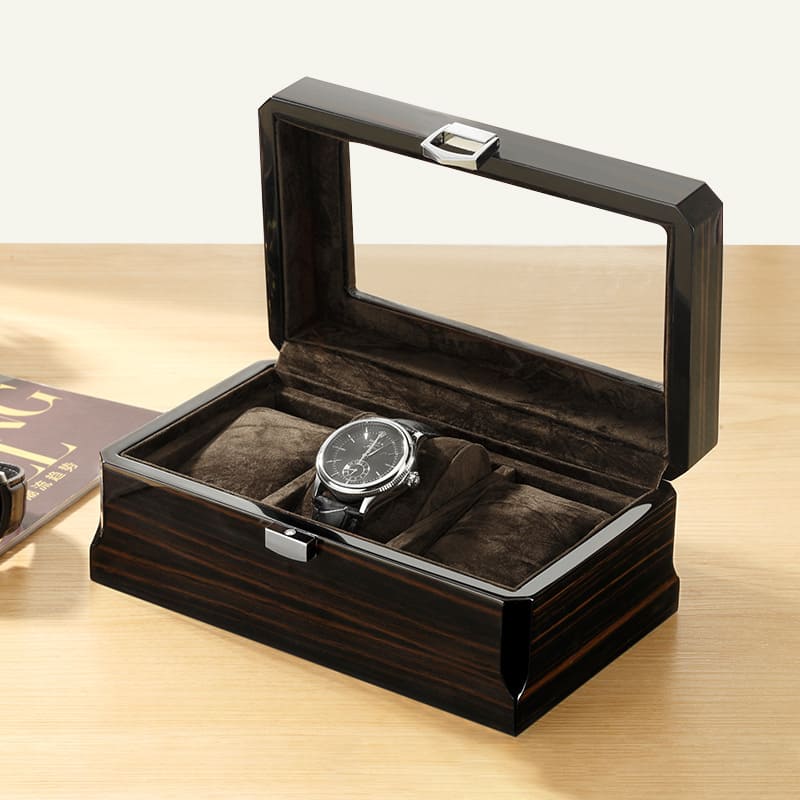 Boîte Montre Bois Vintage 3 Slots Vitrée