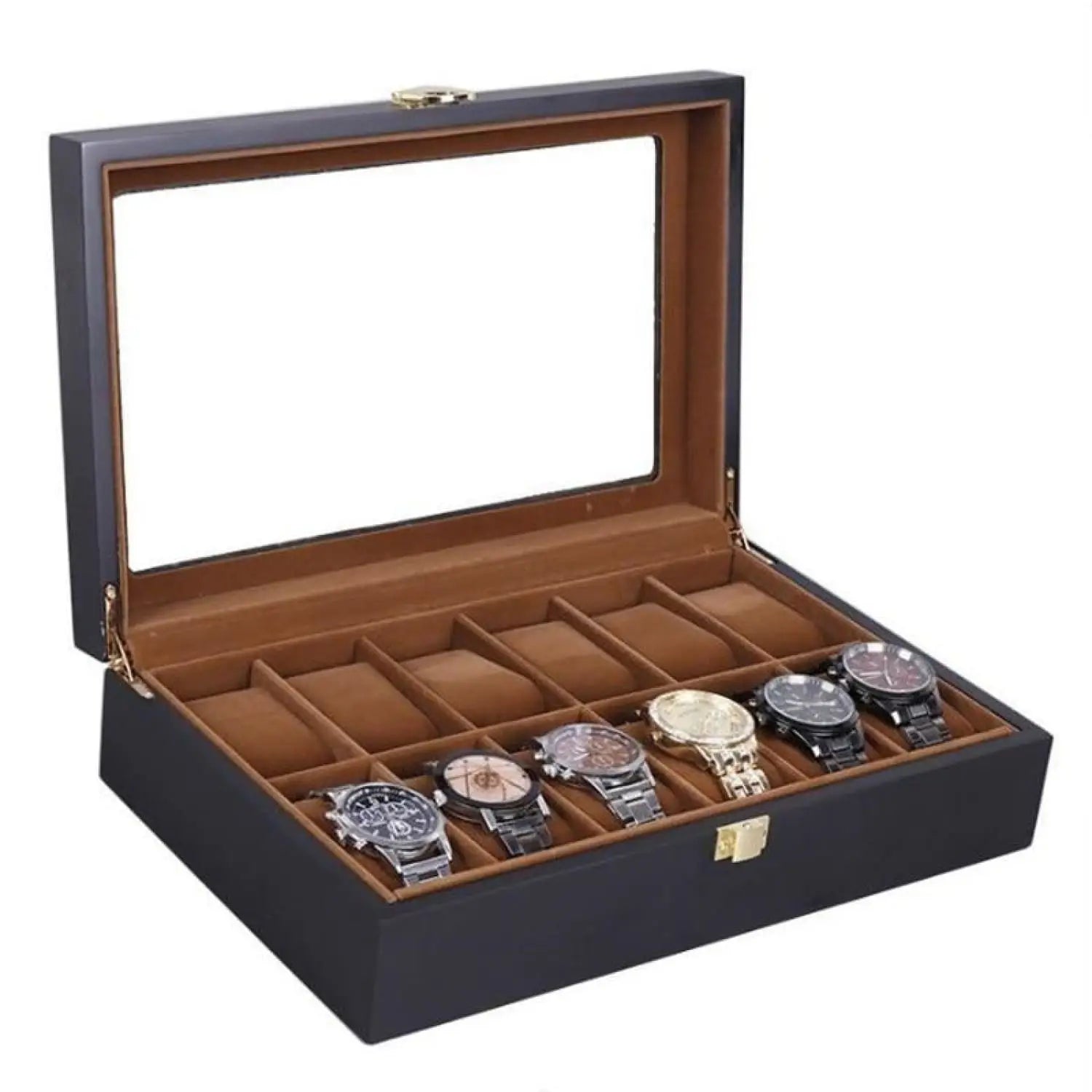 Boîte Montre Velours Noir 12 Places Luxe