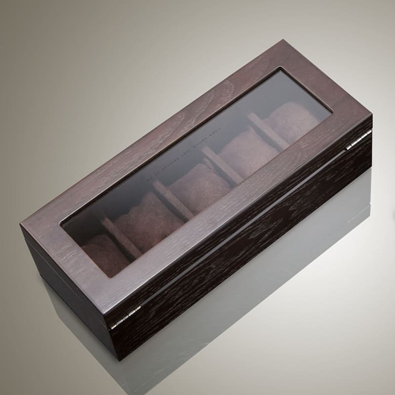Boîte Montre Bois Marron 5 Slots Vitrée Velours