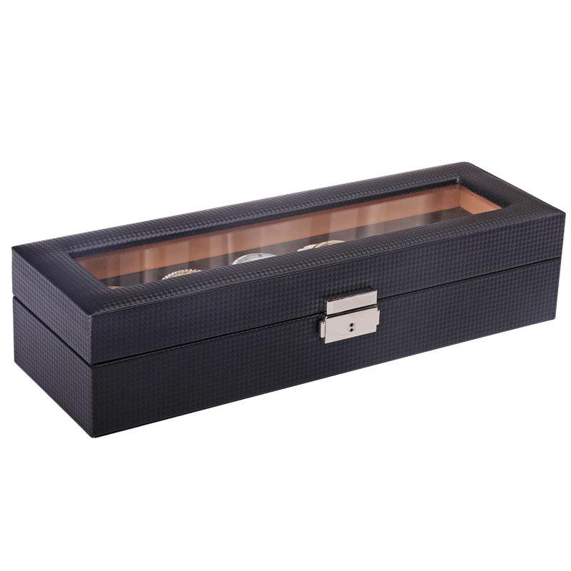 Boîte Montre Fibre Carbone Noir 6 Slots Cuir