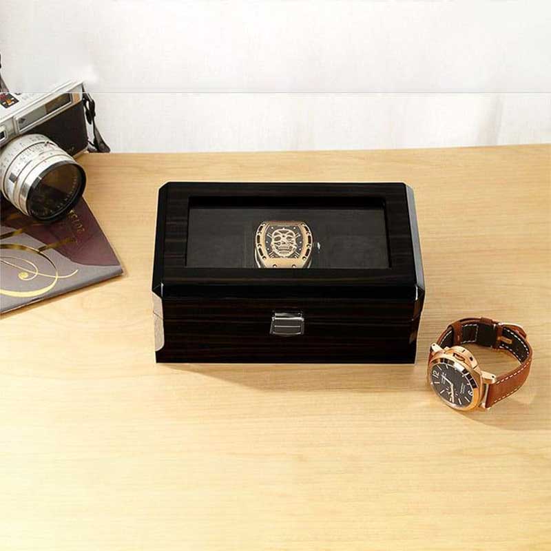 Boîte Montre Bois Vintage 3 Slots Vitrée