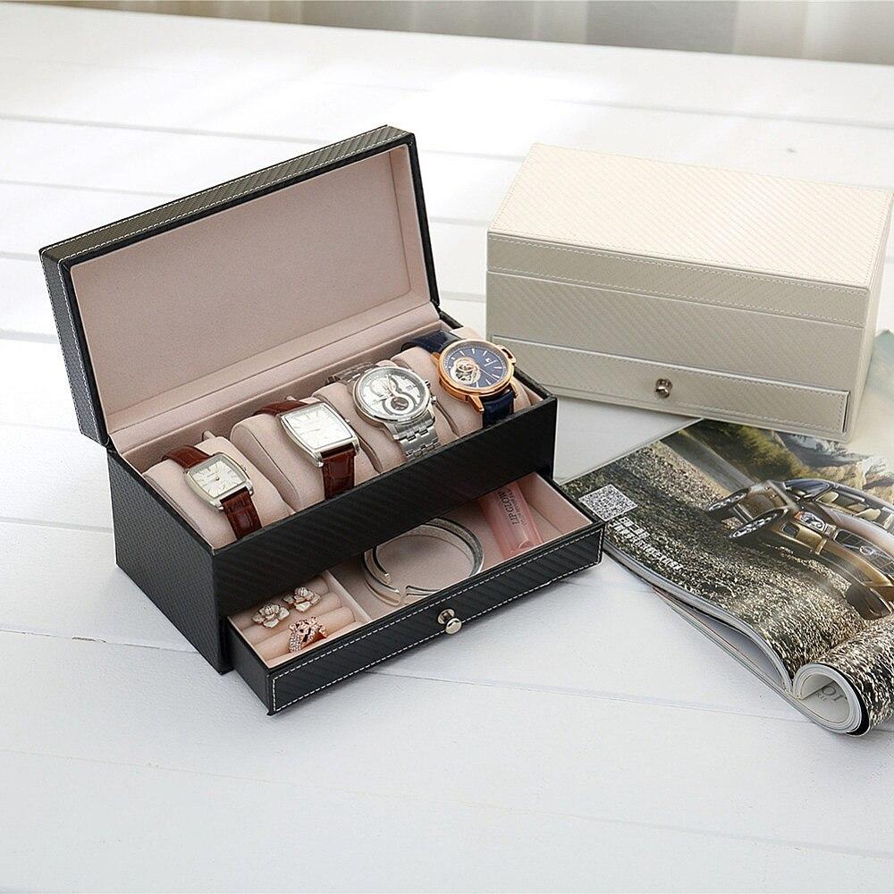 Coffret Montre Cuir 4 Slots Tiroir Rangement
