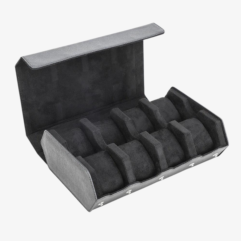 Étui Montres Cuir Hexagonal 8 Places Noir