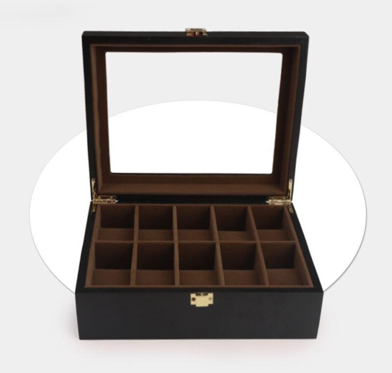 Boîte Montre Bois Noir 10 Slots Daim