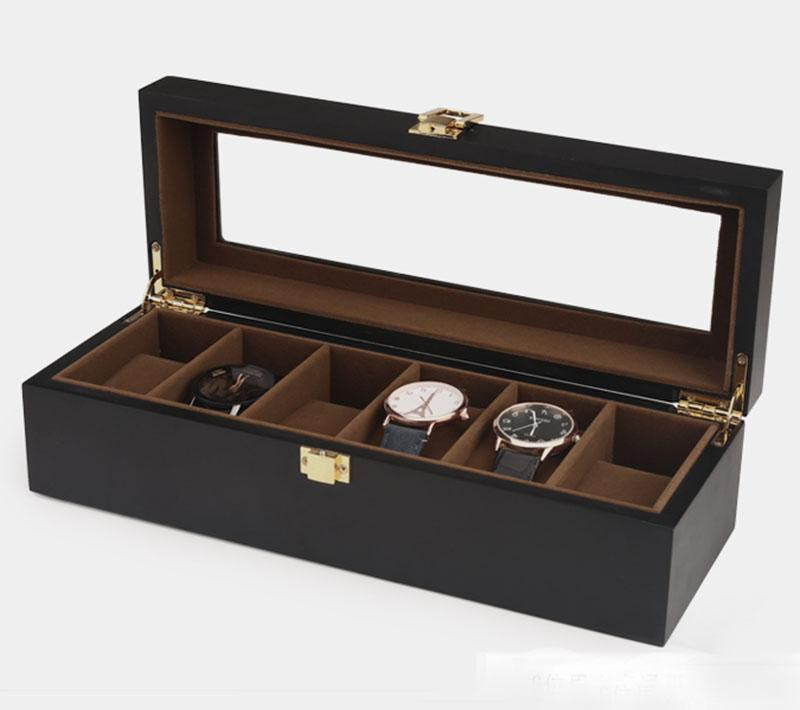Coffret Montre Bois Noir 6 Slots Daim