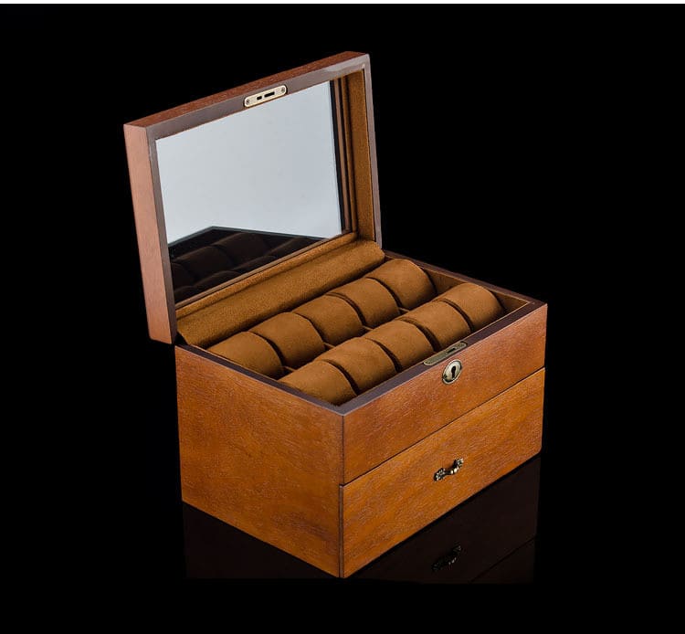 Boîte Montre Bois Vintage 20 Slots Tiroir