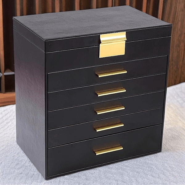 Boîte à Bijoux Cuir 5 Tiroirs Miroir Luxe