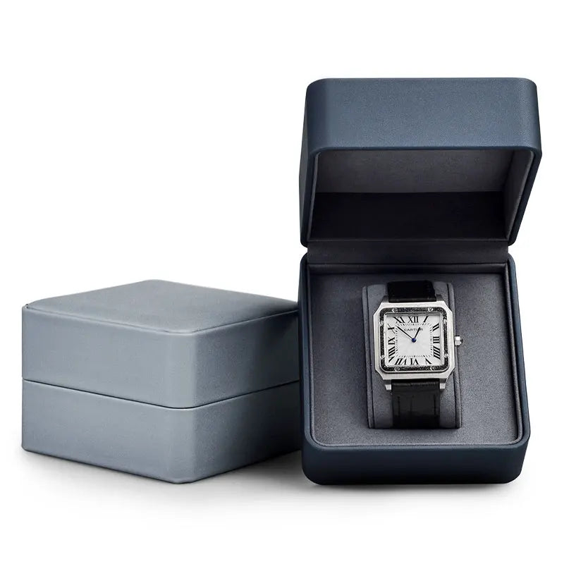 Boîte Montre Cuir Carrée Compacte Grise