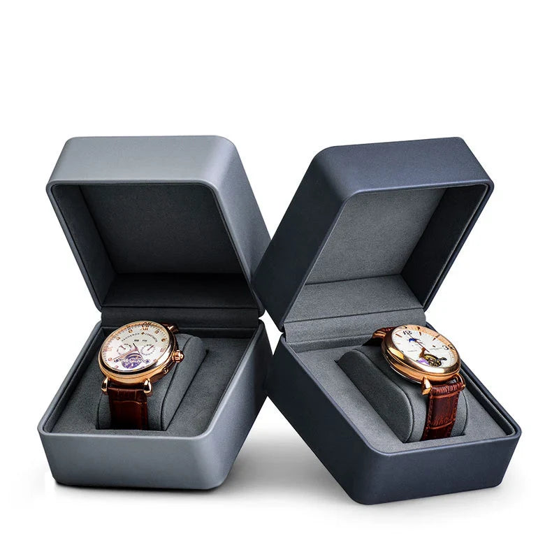 Boîte Montre Cuir Carrée Compacte Grise
