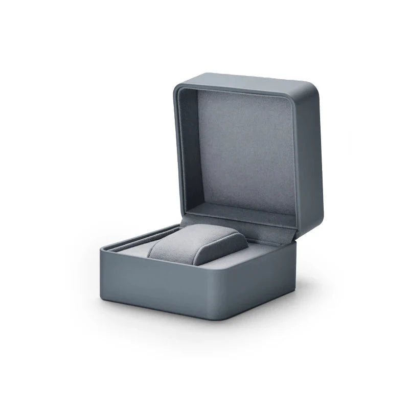 Boîte Montre Cuir Carrée Compacte Grise