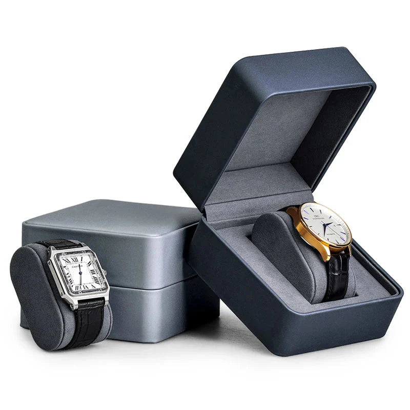 Boîte Montre Cuir Carrée Compacte Grise