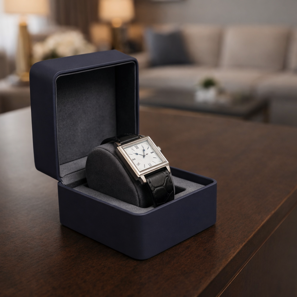Boîte Montre Cuir Carrée Compacte Grise