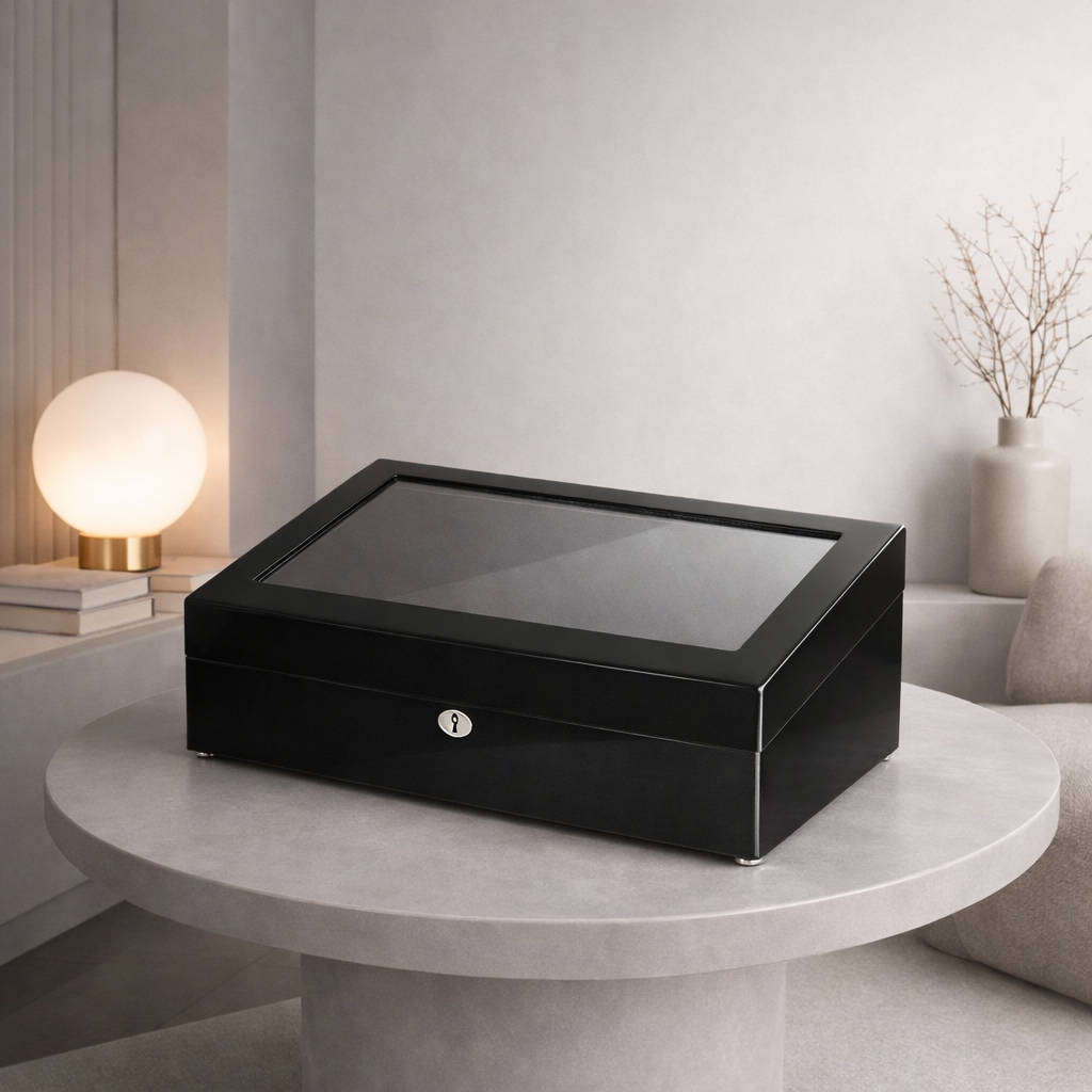 Boîte Montre Carré Bois Laqué Premium Écrin