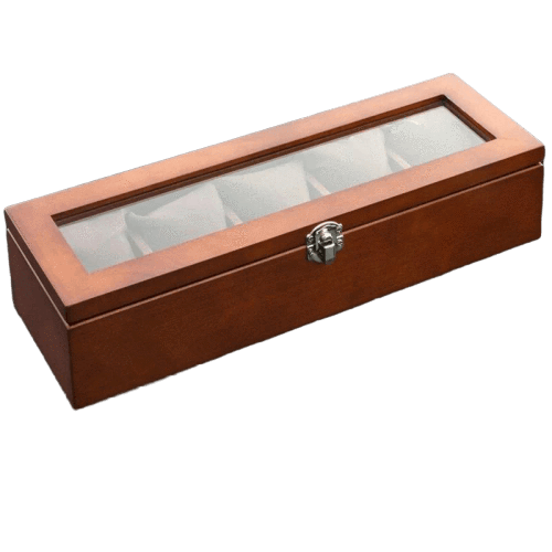 Boîte Montre Bois Marron 5 Slots Vitrée Serrure