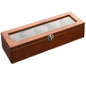 Boîte Montre Bois Marron 5 Slots Vitrée Serrure