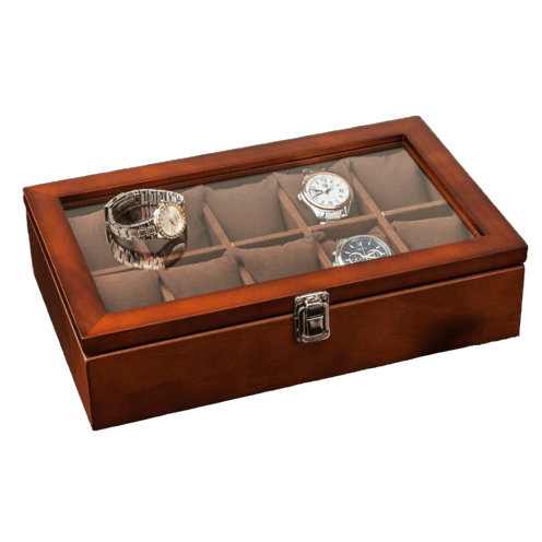 Boîte Montre Bois Marron 10 Slots Vitrée Rare