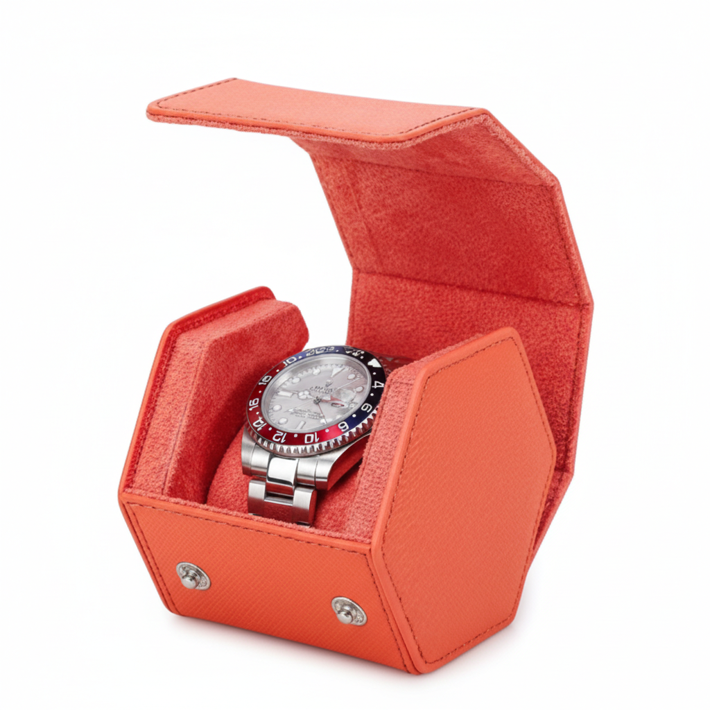 Boîte Montre Cuir Saffiano Voyage Orange
