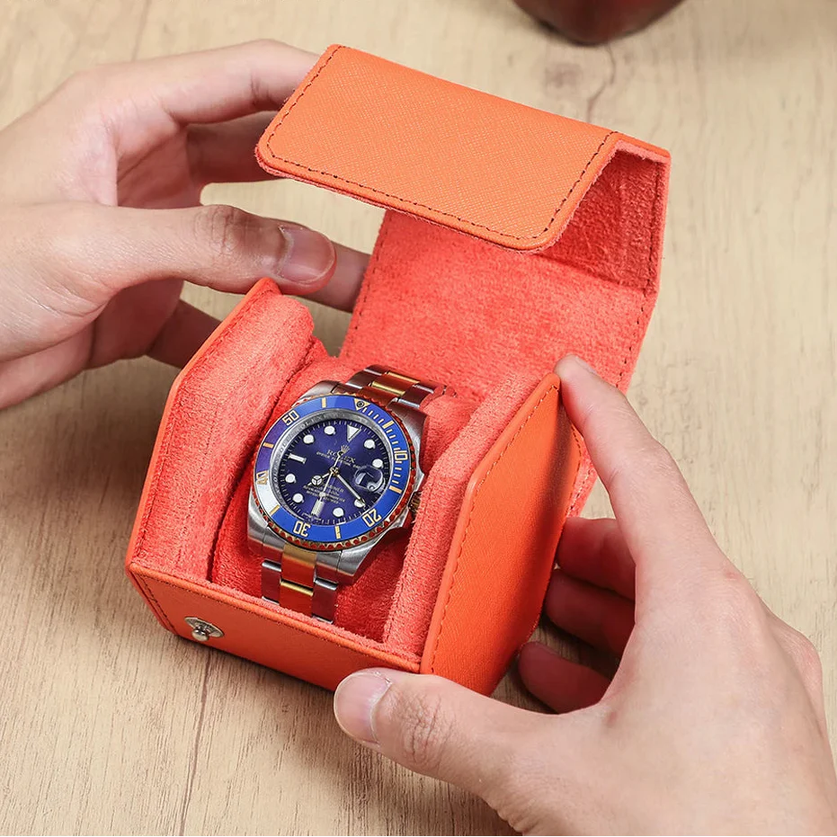 Boîte Montre Cuir Saffiano Voyage Orange