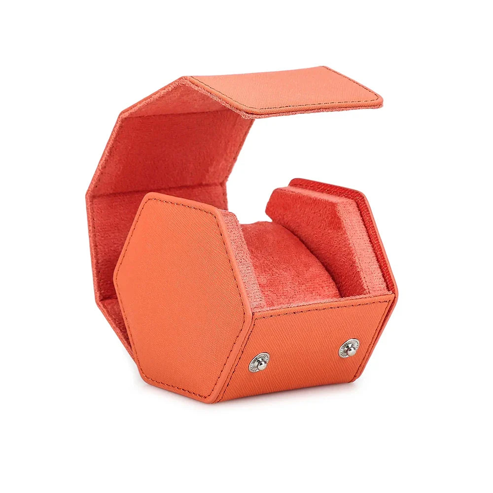 Boîte Montre Cuir Saffiano Voyage Orange