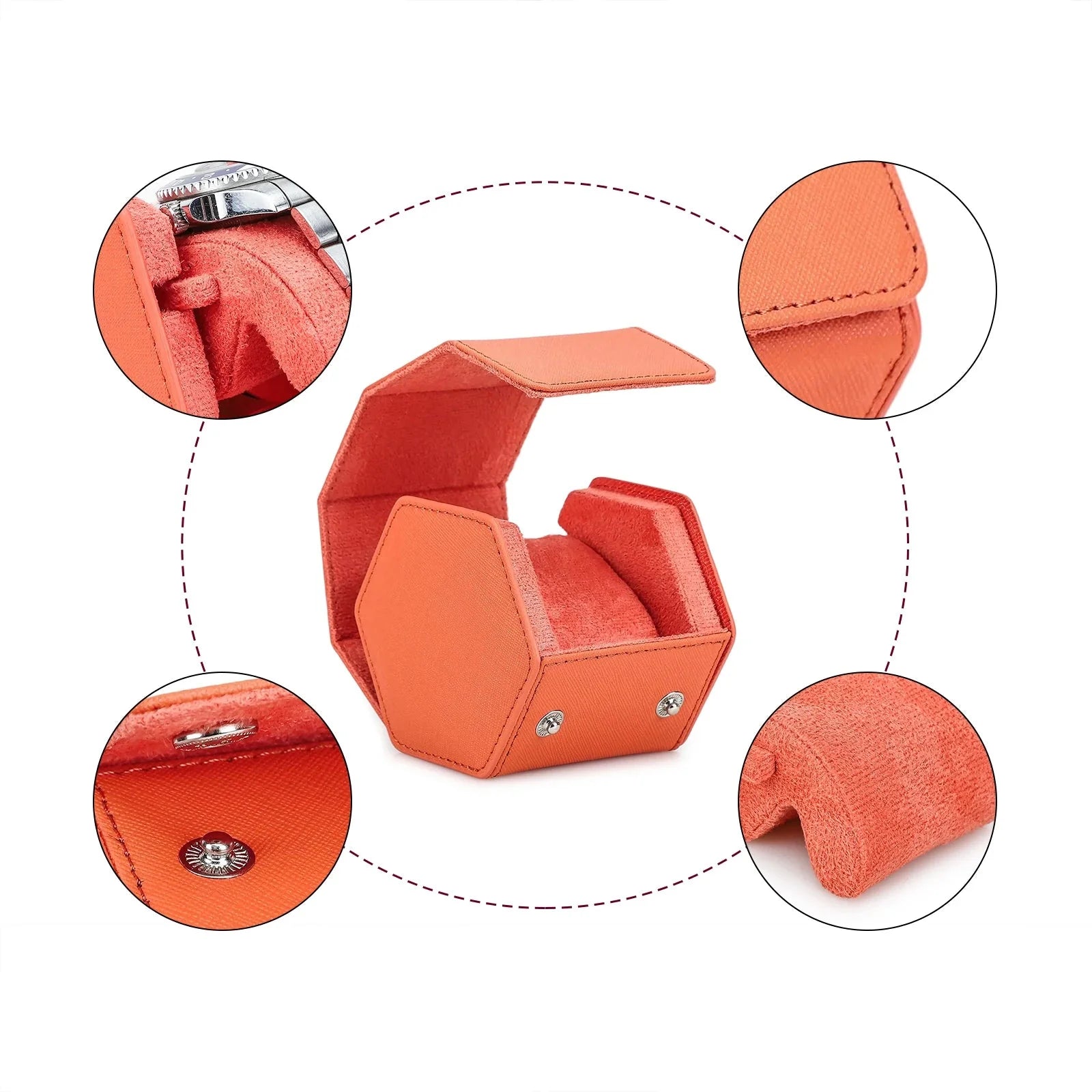 Boîte Montre Cuir Saffiano Voyage Orange