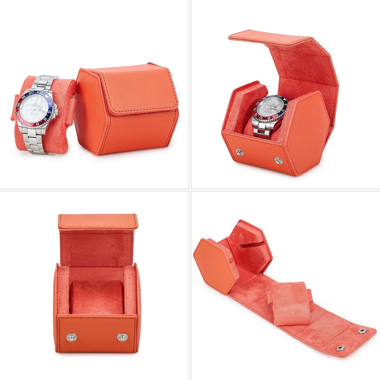 Boîte Montre Cuir Saffiano Voyage Orange