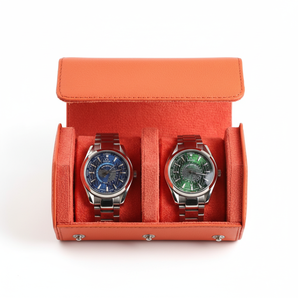 Étui Montre Cuir Saffiano Roulé 2 Places