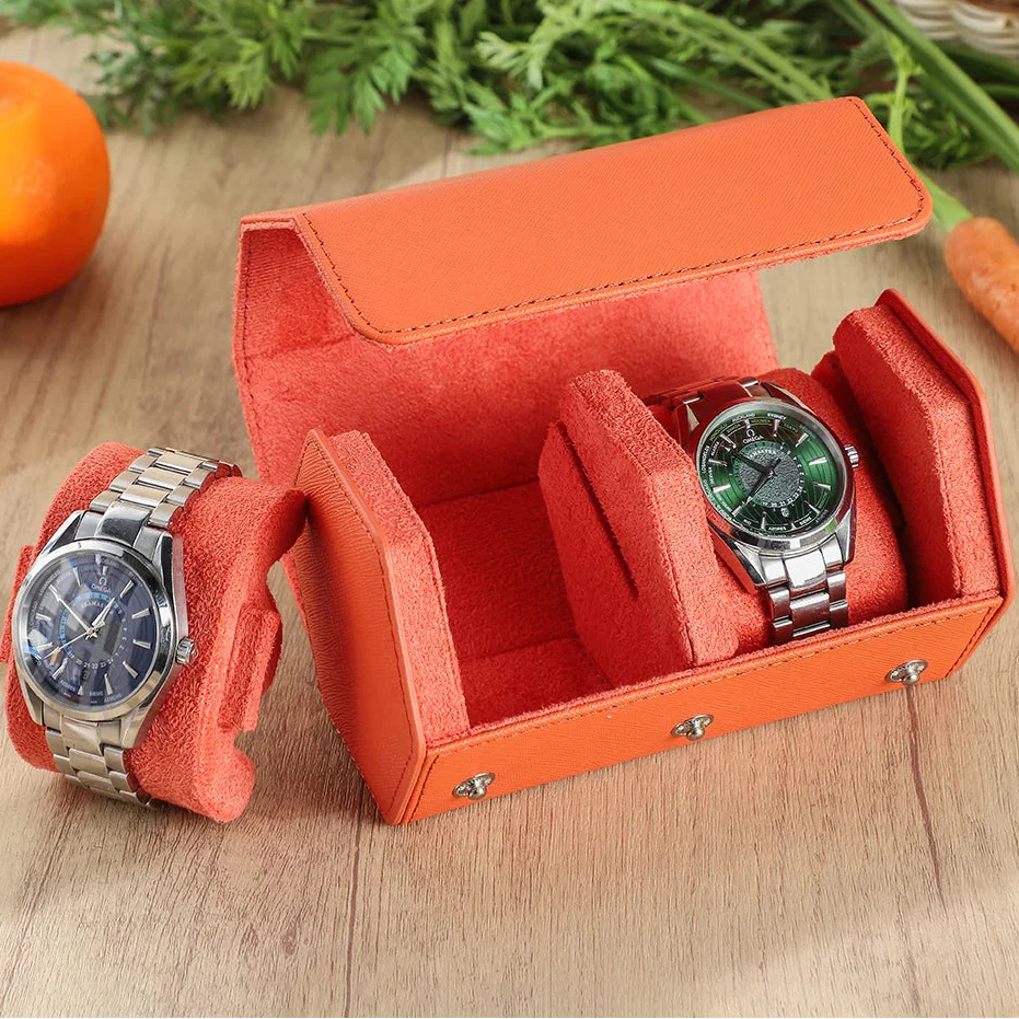 Étui Montre Cuir Saffiano Roulé 2 Places