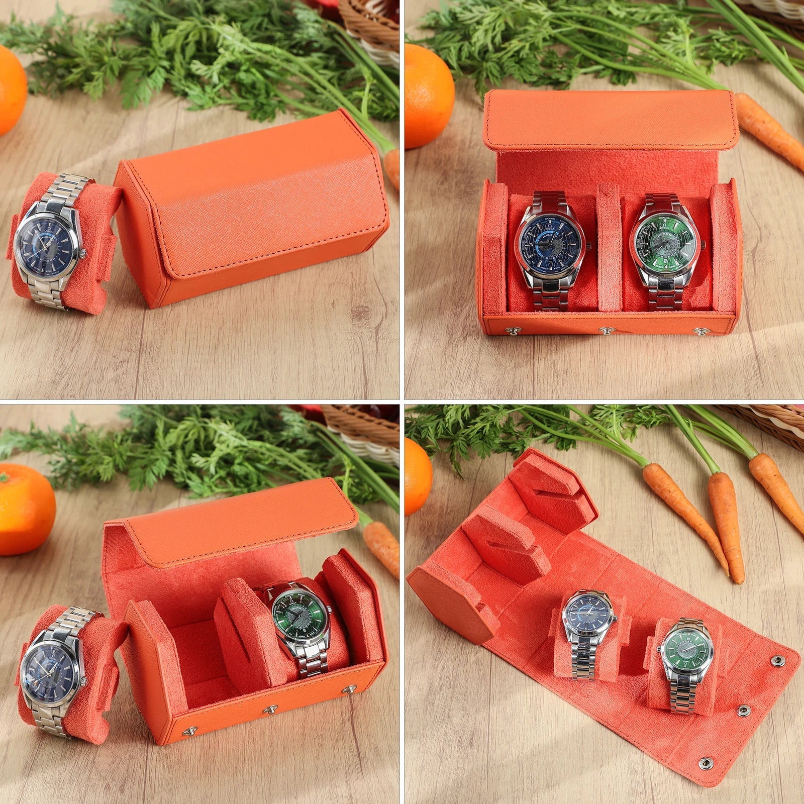 Étui Montre Cuir Saffiano Roulé 2 Places