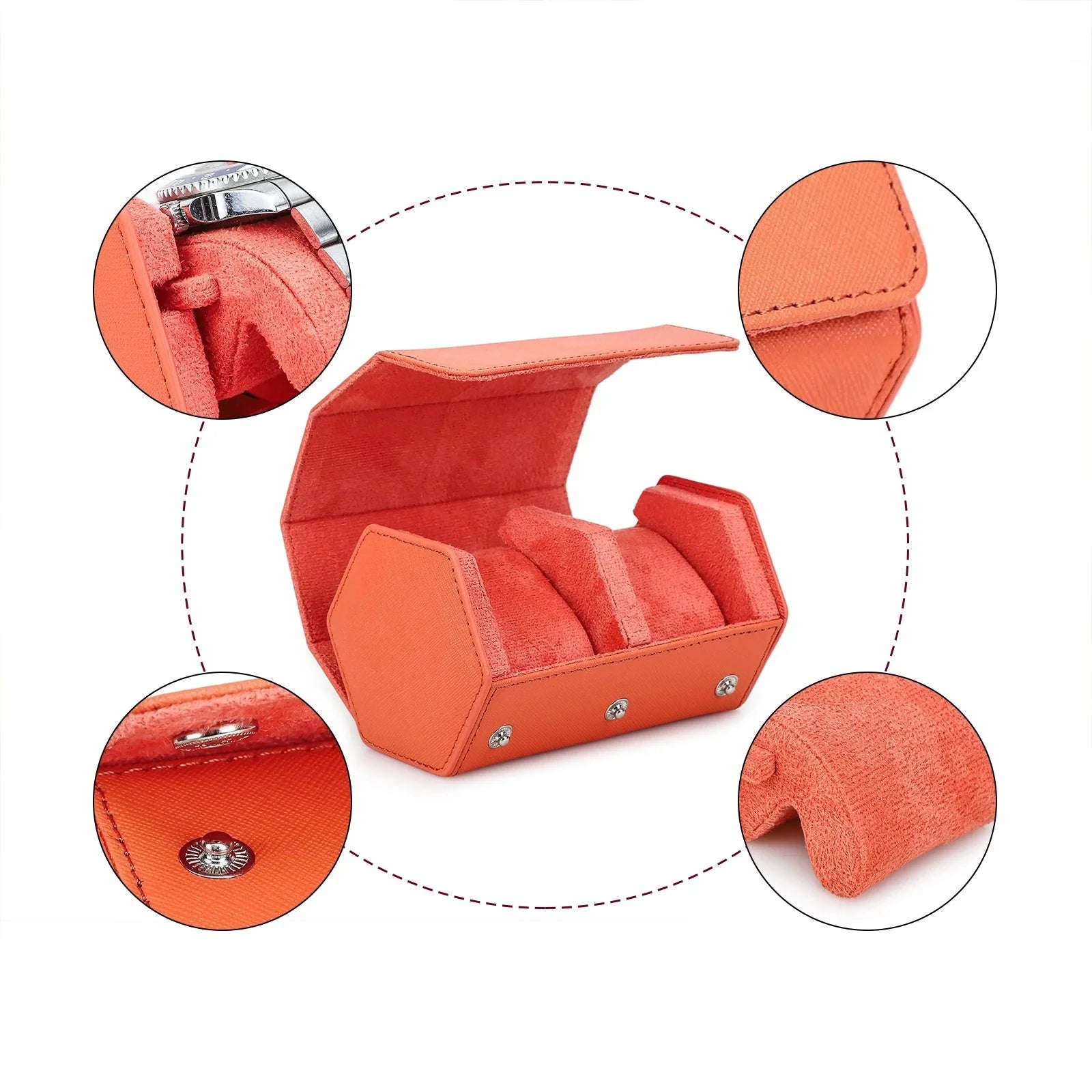 Étui Montre Cuir Saffiano Roulé 2 Places
