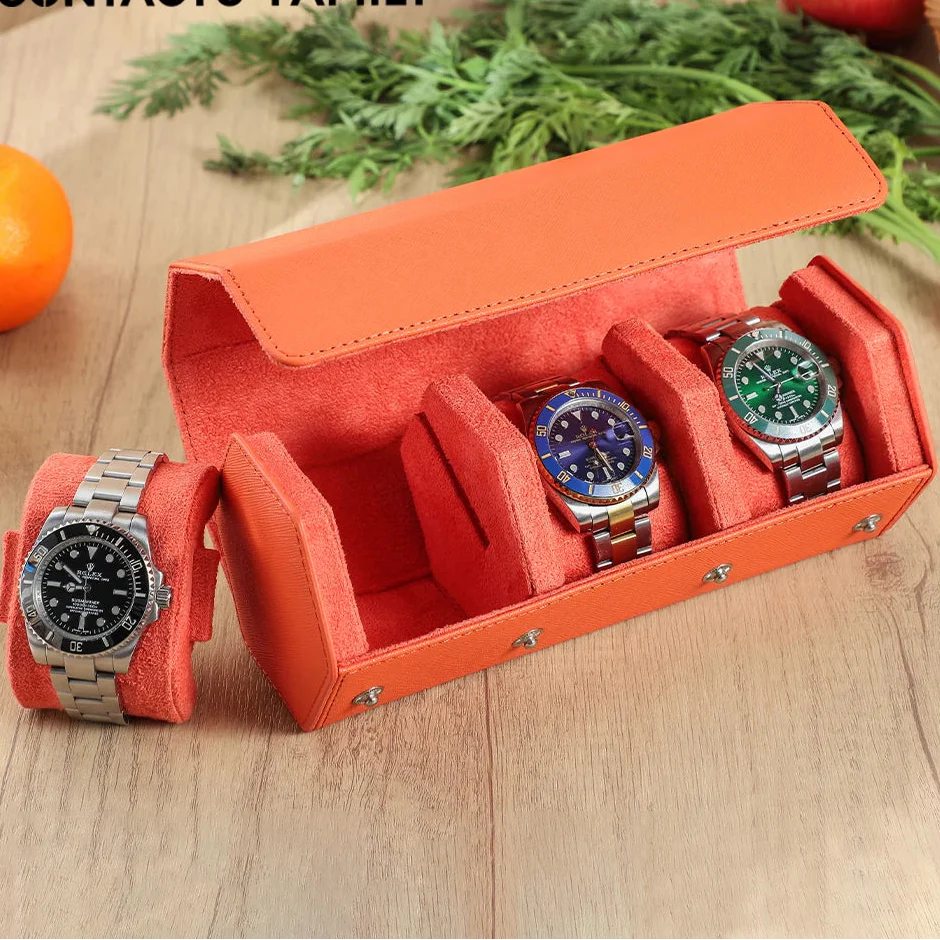 Étui Montre Cuir Roulé 3 Places Voyage