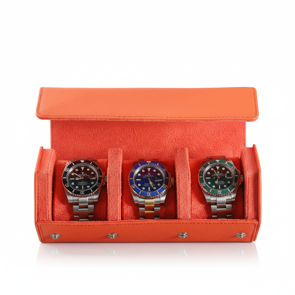Étui Montre Cuir Roulé 3 Places Voyage