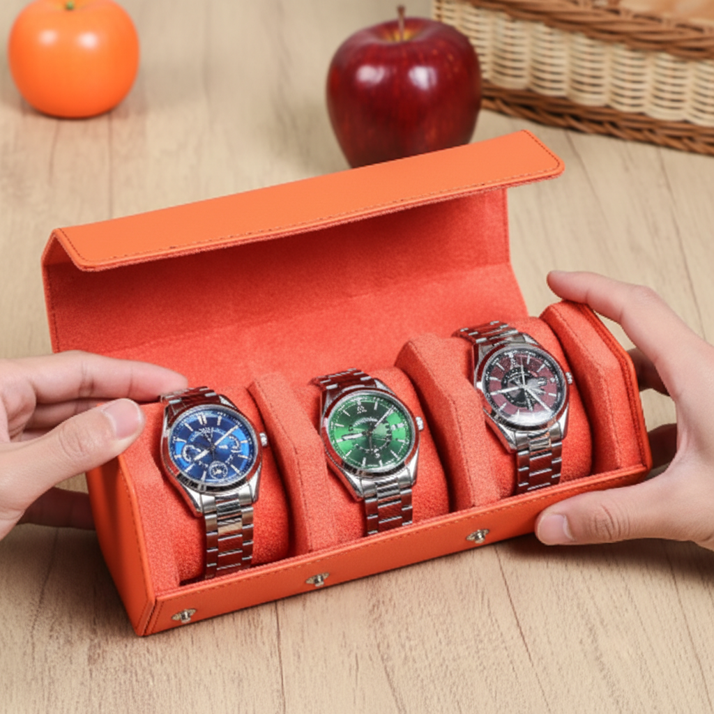 Étui Montre Cuir Roulé 3 Places Voyage