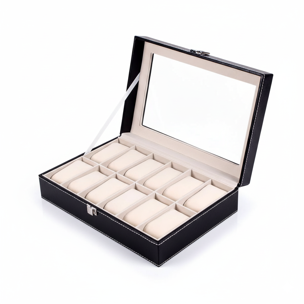 Boîte à Montres Beige Cuir 20 Emplacements