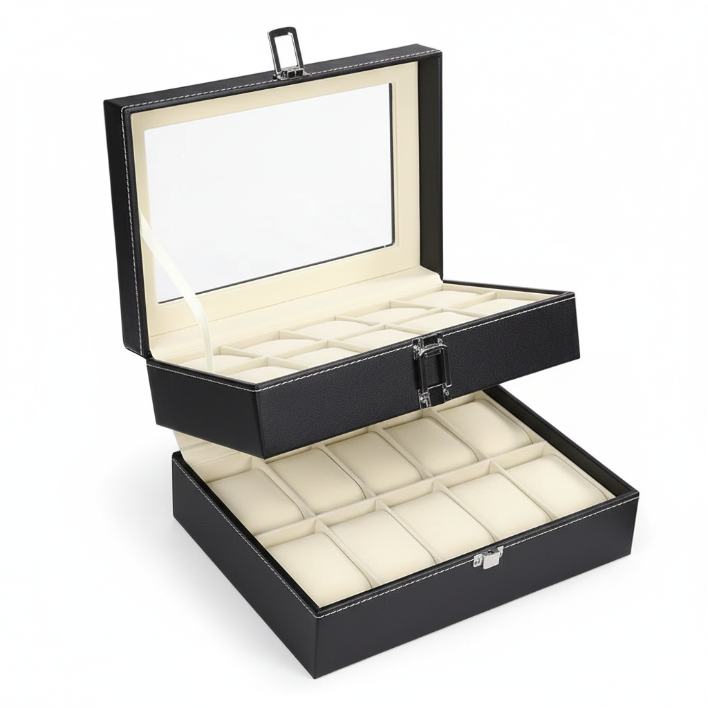 Boîte à Montres Beige Cuir 20 Emplacements