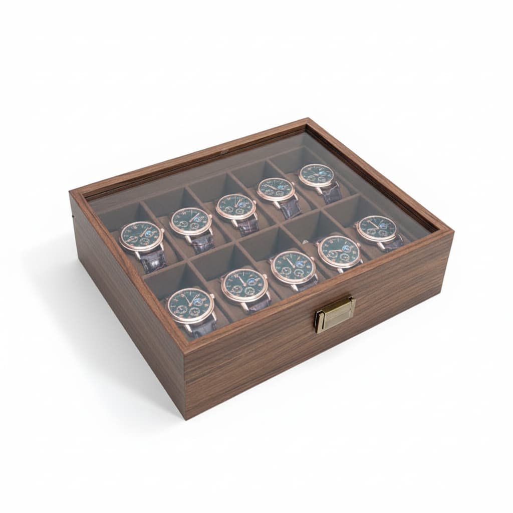 Boîte Montres Bois Noyer Vitrine Table