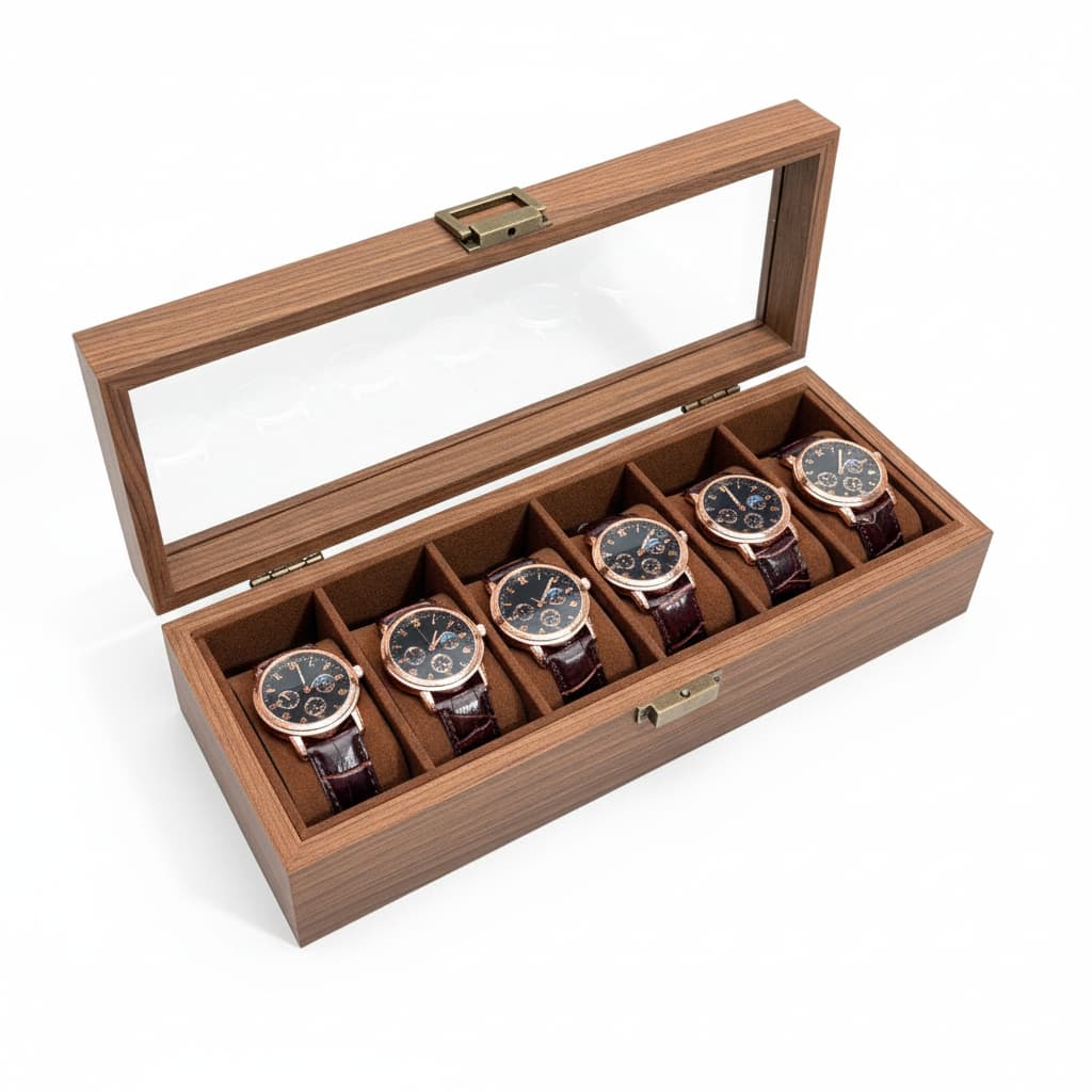 Boîte Montres Bois Noyer Vitrine Table