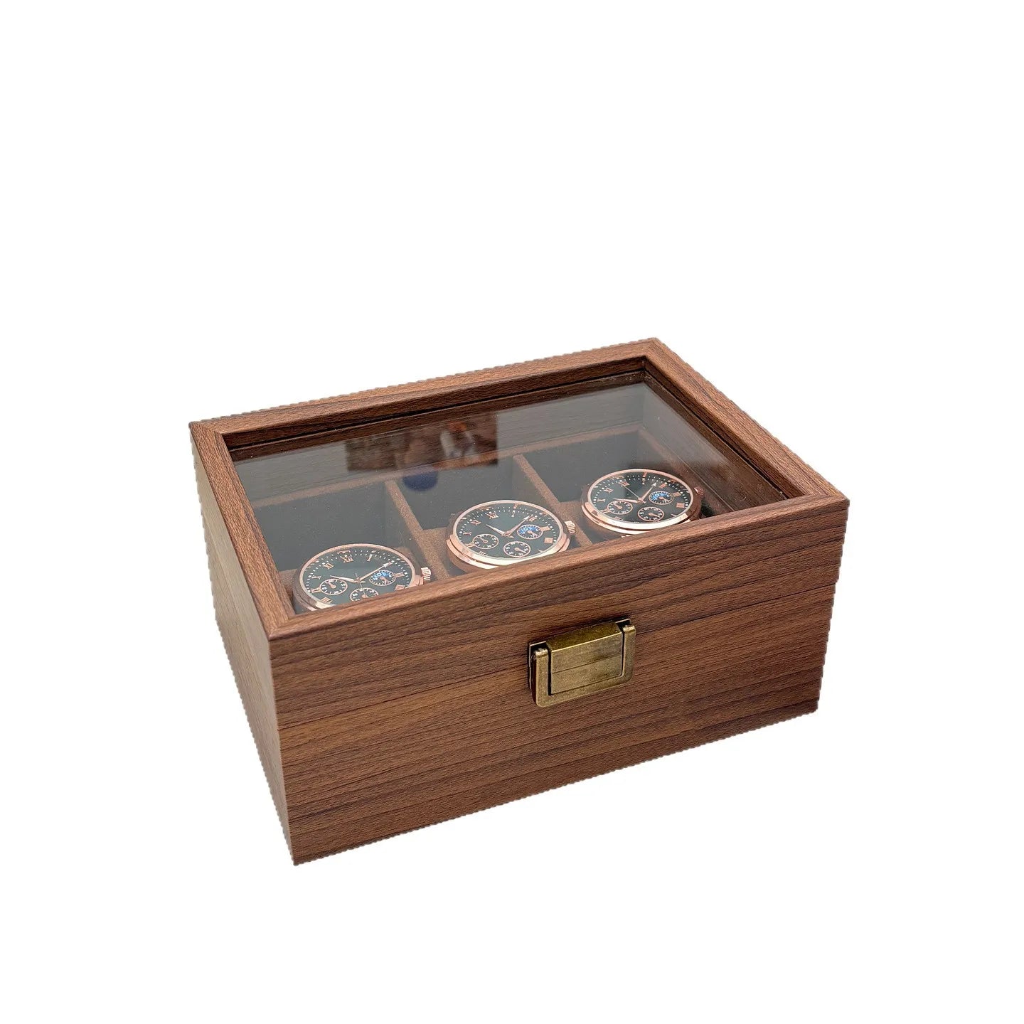 Boîte Montres Bois Noyer Vitrine Table