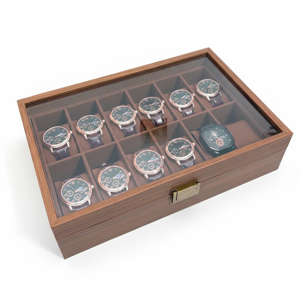 Boîte Montres Bois Noyer Vitrine Table