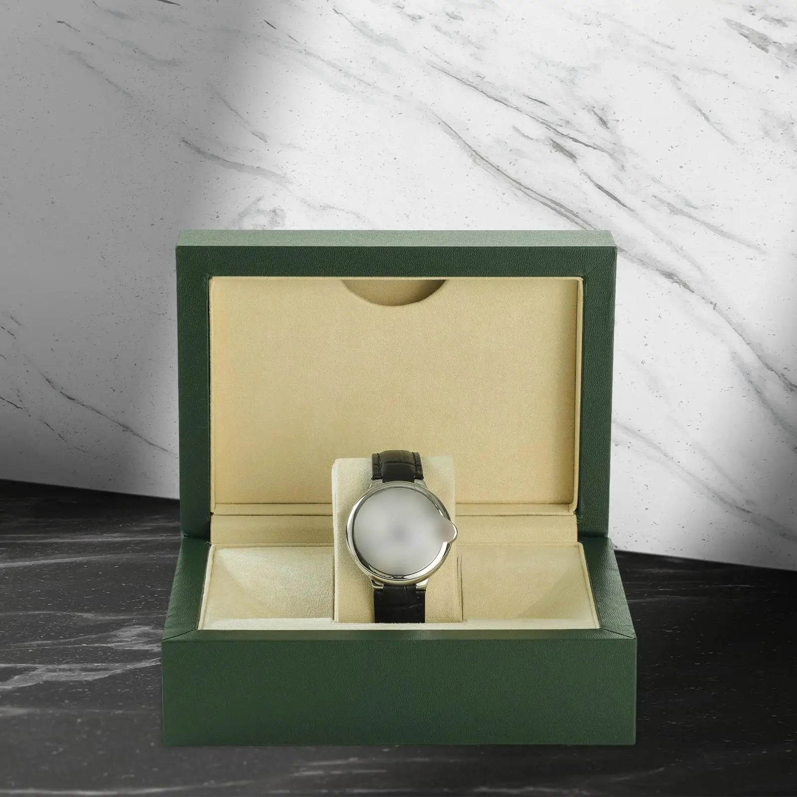 Boîte Montre Bois Cuir Verte 1 Place