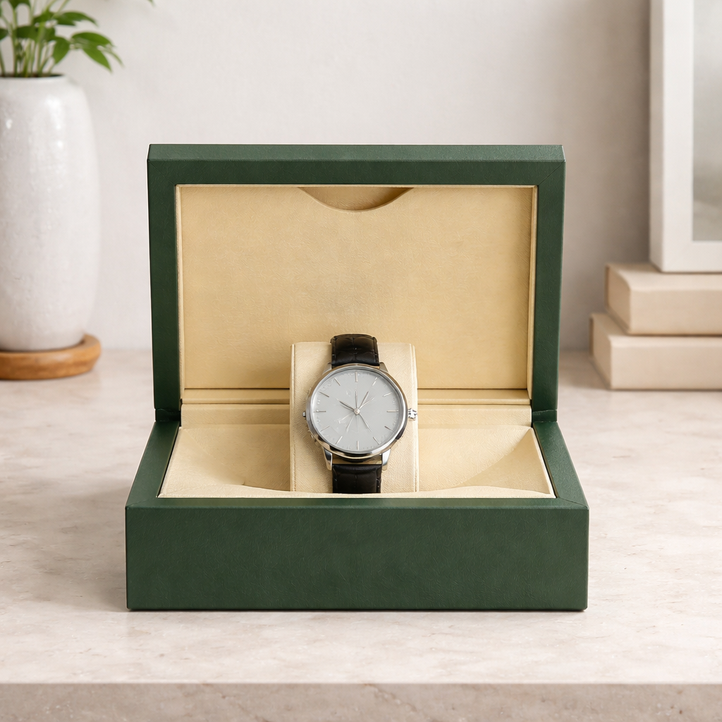 Boîte Montre Bois Cuir Verte 1 Place