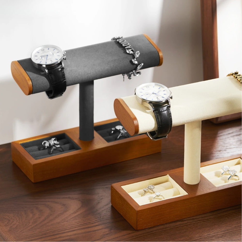 Présentoir Montre Bois Massif Gris Beige