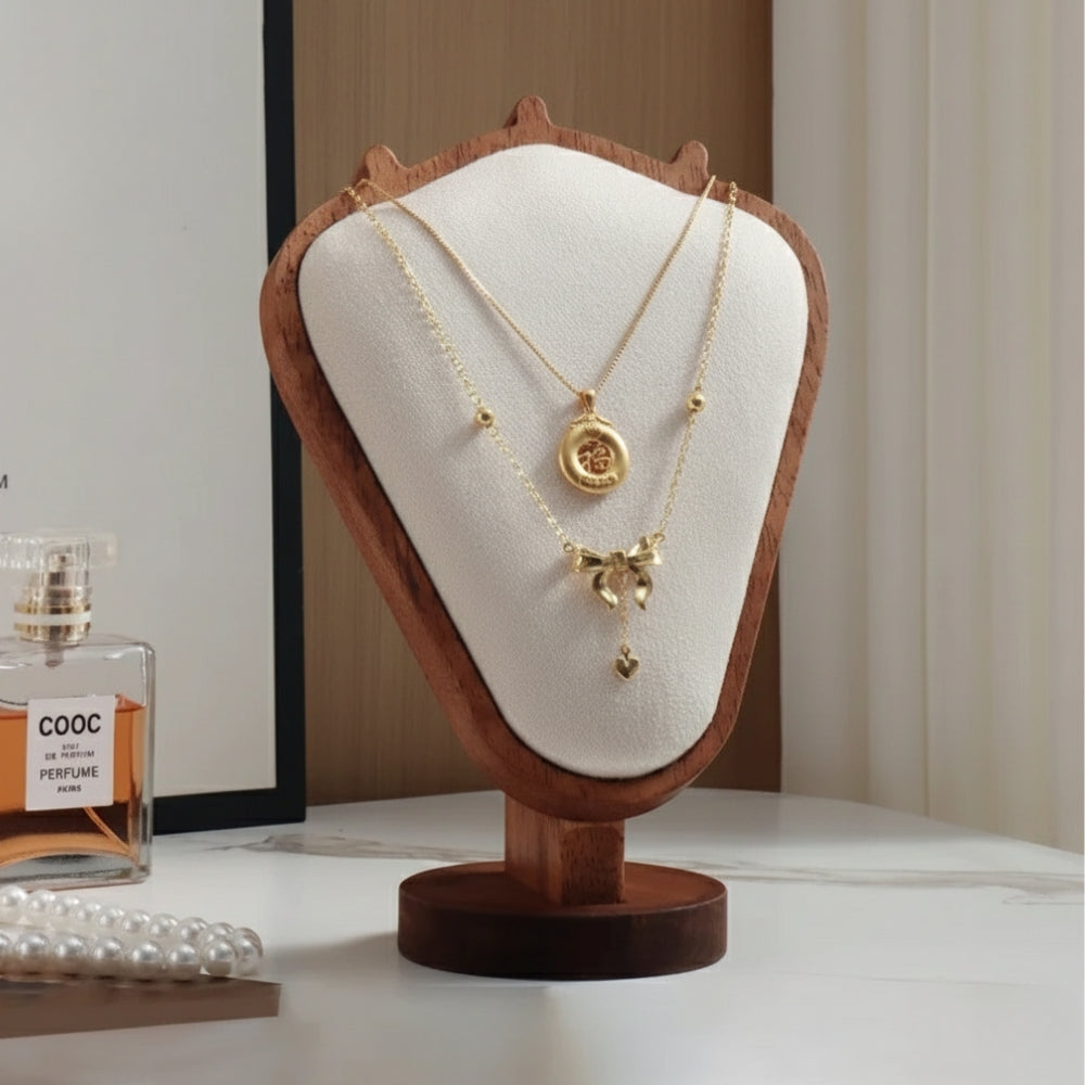 Buste Collier Bois Cuir Vitrine Boutique