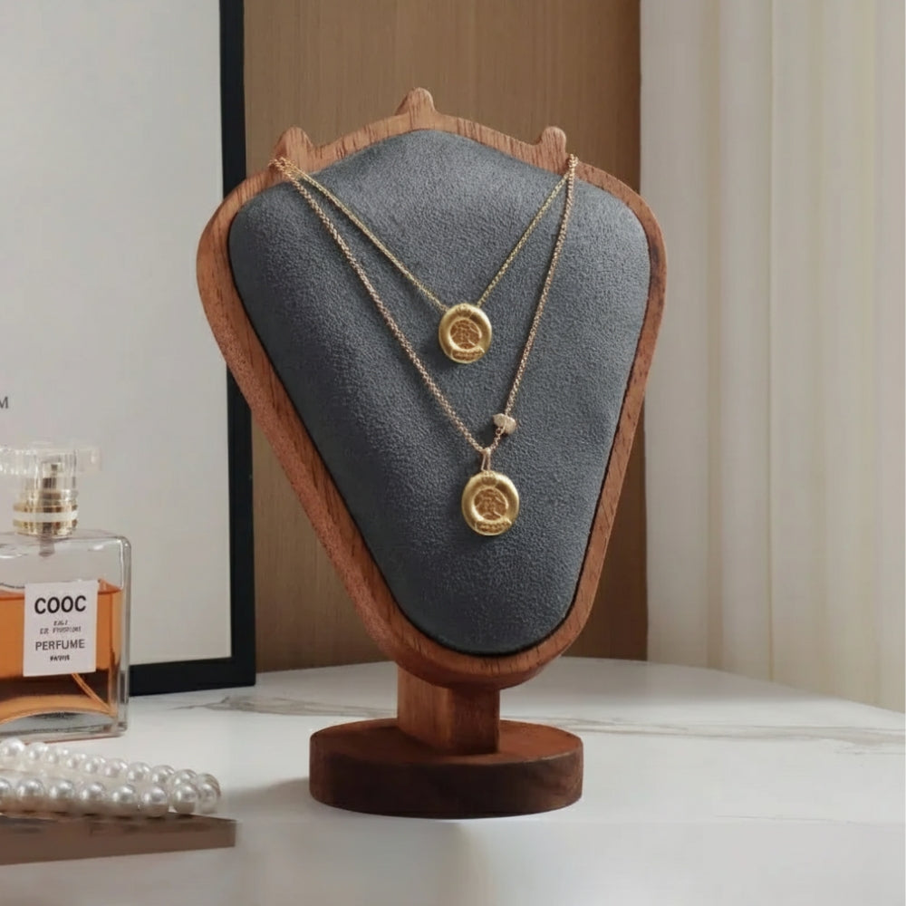 Buste Collier Bois Cuir Vitrine Boutique