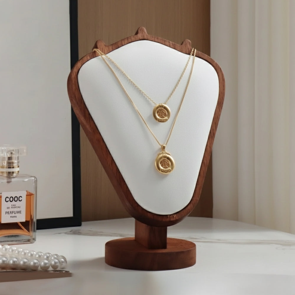 Buste Collier Bois Cuir Vitrine Boutique