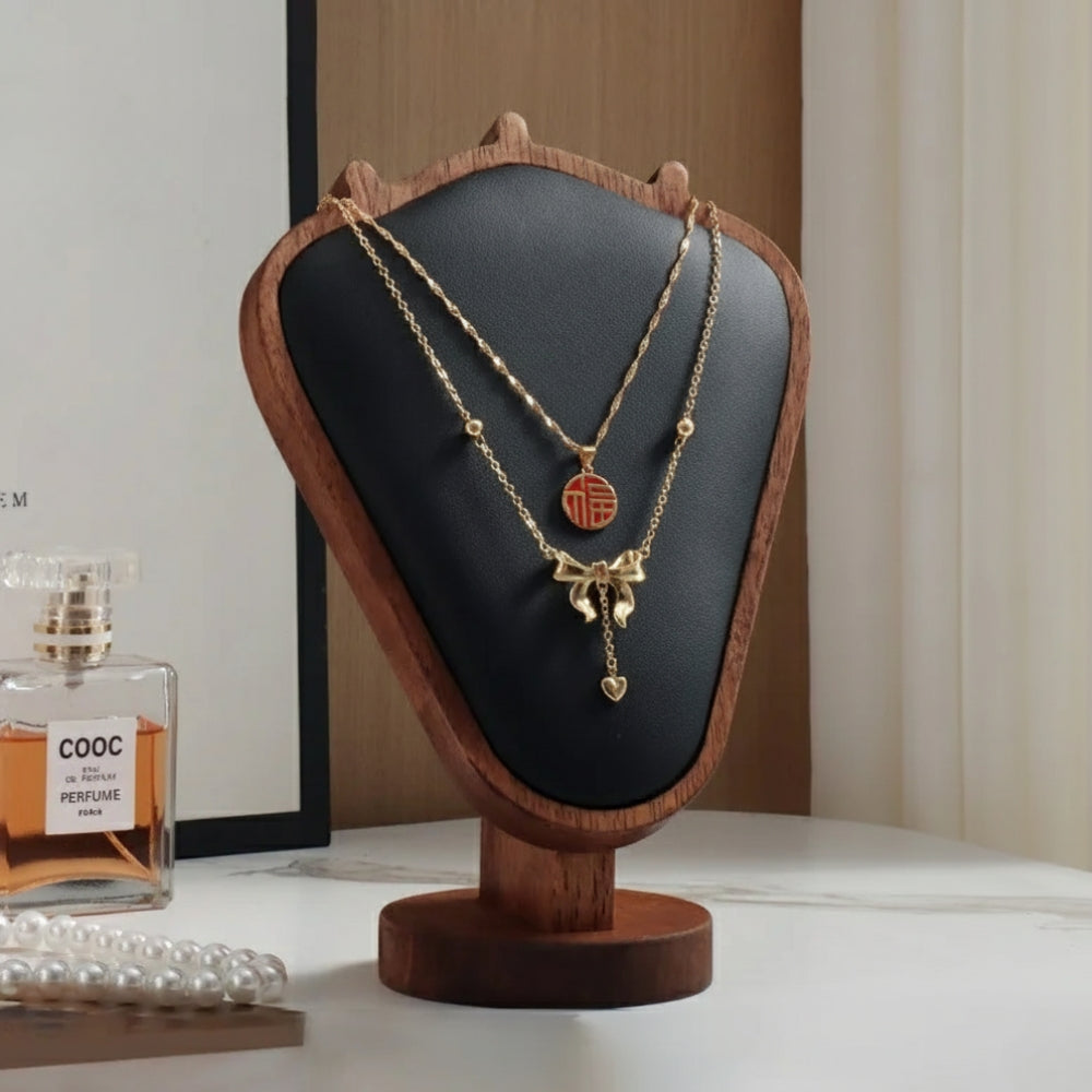 Buste Collier Bois Cuir Vitrine Boutique