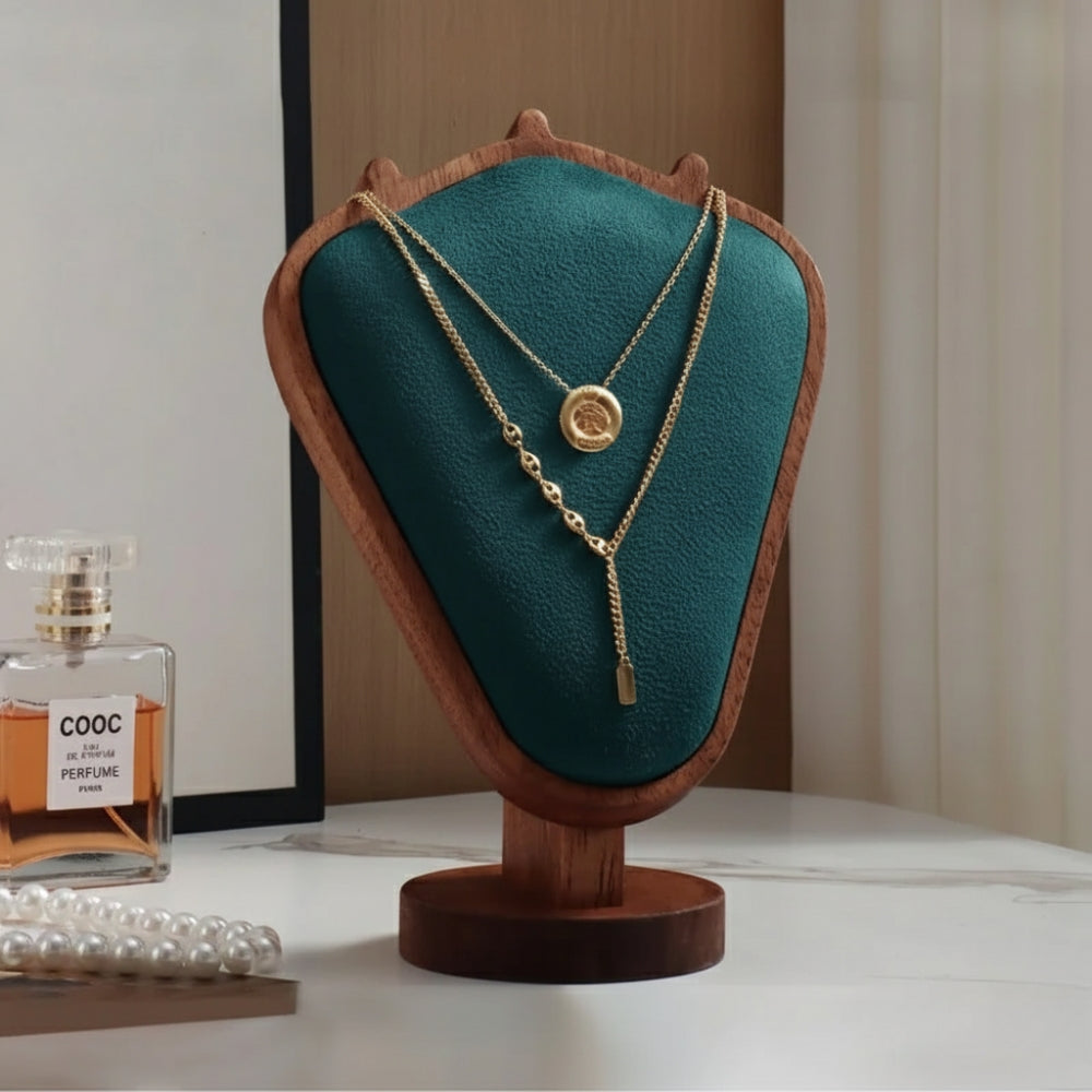 Buste Collier Bois Cuir Vitrine Boutique