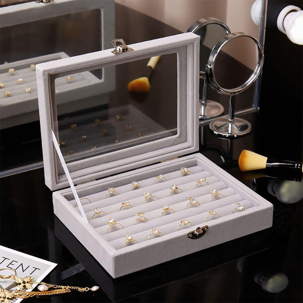 Boîte Bagues Velours Cuir Plateau Compact