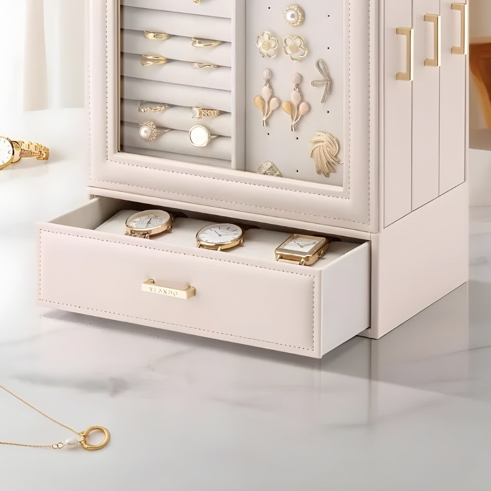 Boîte Bijoux Cuir Rose Verre Trempé
